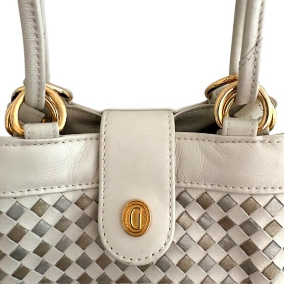 GANSON Woven Leather Shoulder Bag - Putty Color with Metallic Silver & Taupe - Picture 5 of 10